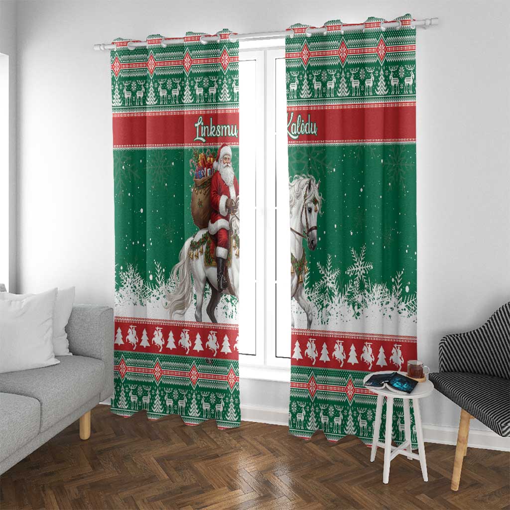 Lithuania Christmas Window Curtain Santa Riding White Horse Linksmu Kaledu - Wonder Print Shop
