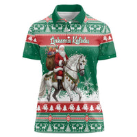 Lithuania Christmas Women Polo Shirt Santa Riding White Horse Linksmu Kaledu - Wonder Print Shop