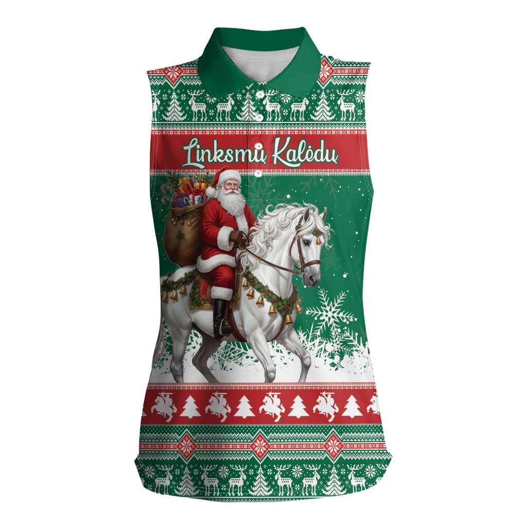 Lithuania Christmas Women Sleeveless Polo Shirt Santa Riding White Horse Linksmu Kaledu - Wonder Print Shop