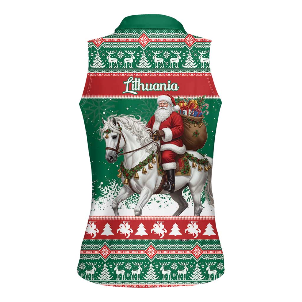Lithuania Christmas Women Sleeveless Polo Shirt Santa Riding White Horse Linksmu Kaledu - Wonder Print Shop