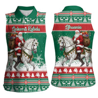 Lithuania Christmas Women Sleeveless Polo Shirt Santa Riding White Horse Linksmu Kaledu - Wonder Print Shop