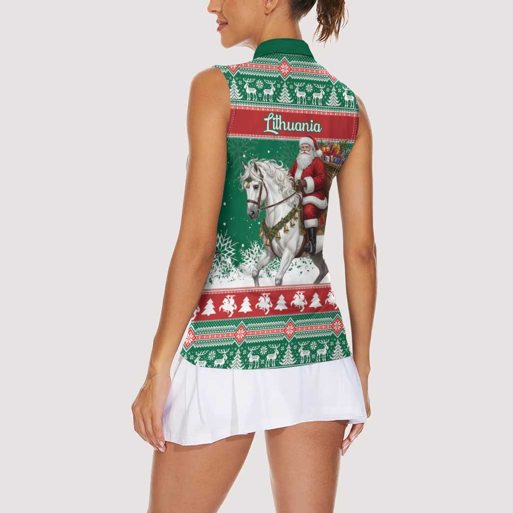 Lithuania Christmas Women Sleeveless Polo Shirt Santa Riding White Horse Linksmu Kaledu - Wonder Print Shop