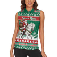 Lithuania Christmas Women Sleeveless Polo Shirt Santa Riding White Horse Linksmu Kaledu - Wonder Print Shop
