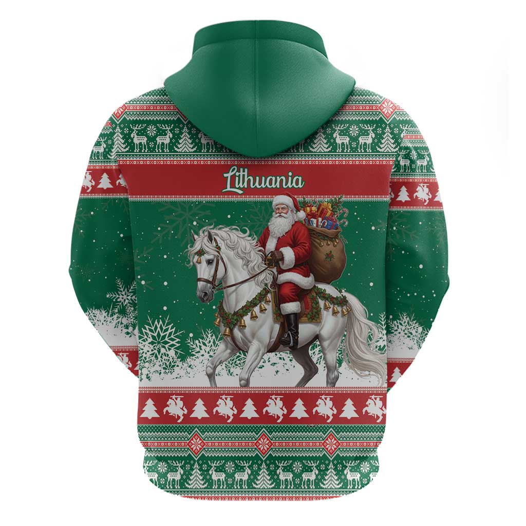 Lithuania Christmas Zip Hoodie Santa Riding White Horse Linksmu Kaledu - Wonder Print Shop