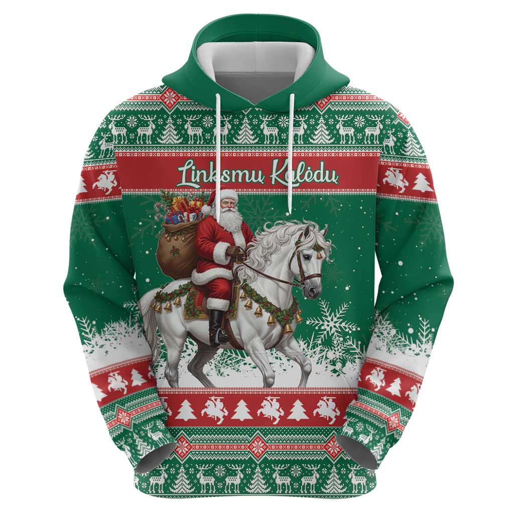 Lithuania Christmas Zip Hoodie Santa Riding White Horse Linksmu Kaledu - Wonder Print Shop
