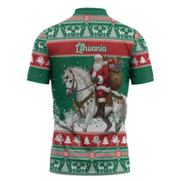 Lithuania Christmas Zipper Polo Shirt Santa Riding White Horse Linksmu Kaledu - Wonder Print Shop