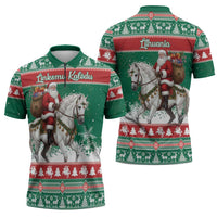Lithuania Christmas Zipper Polo Shirt Santa Riding White Horse Linksmu Kaledu - Wonder Print Shop