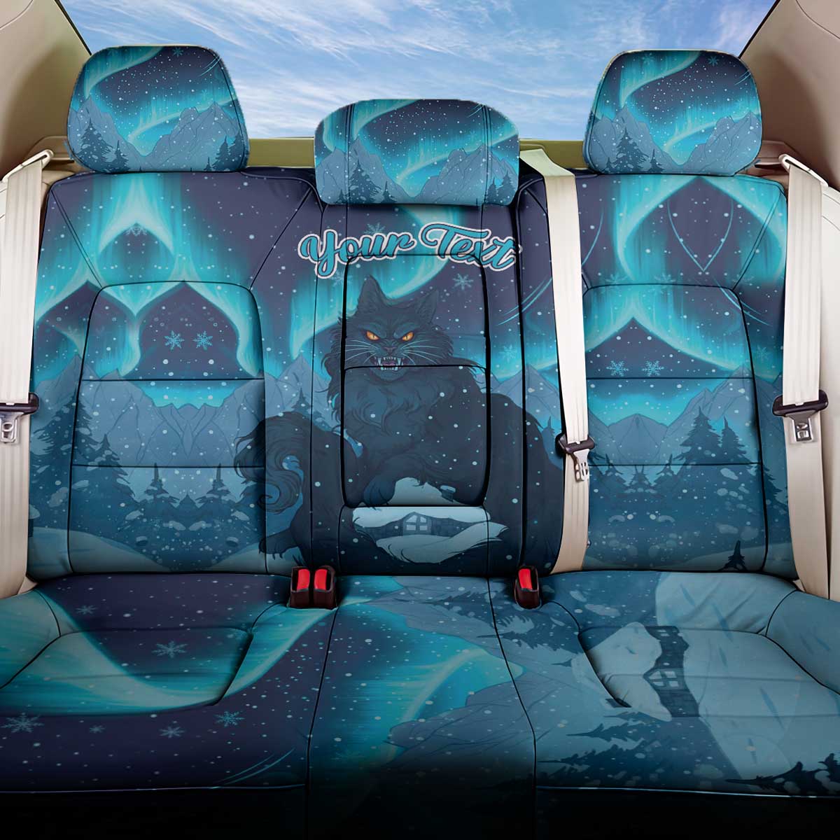 Yule Be Eaten Personalized Back Car Seat Cover Christmas Cat Jolakotturinn Icelandic - Wonder Print Shop