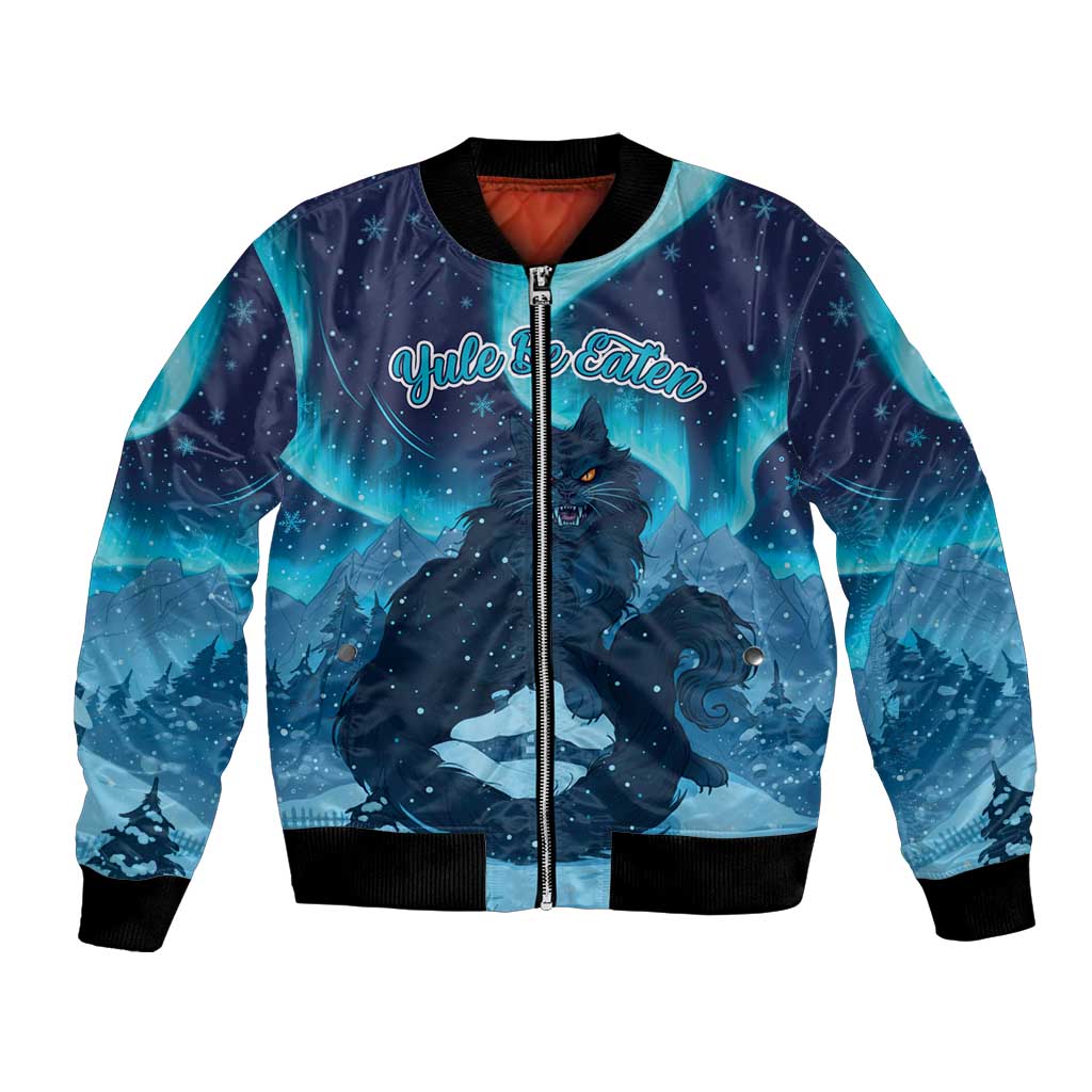 Yule Be Eaten Personalized Bomber Jacket Christmas Cat Jolakotturinn Icelandic - Wonder Print Shop