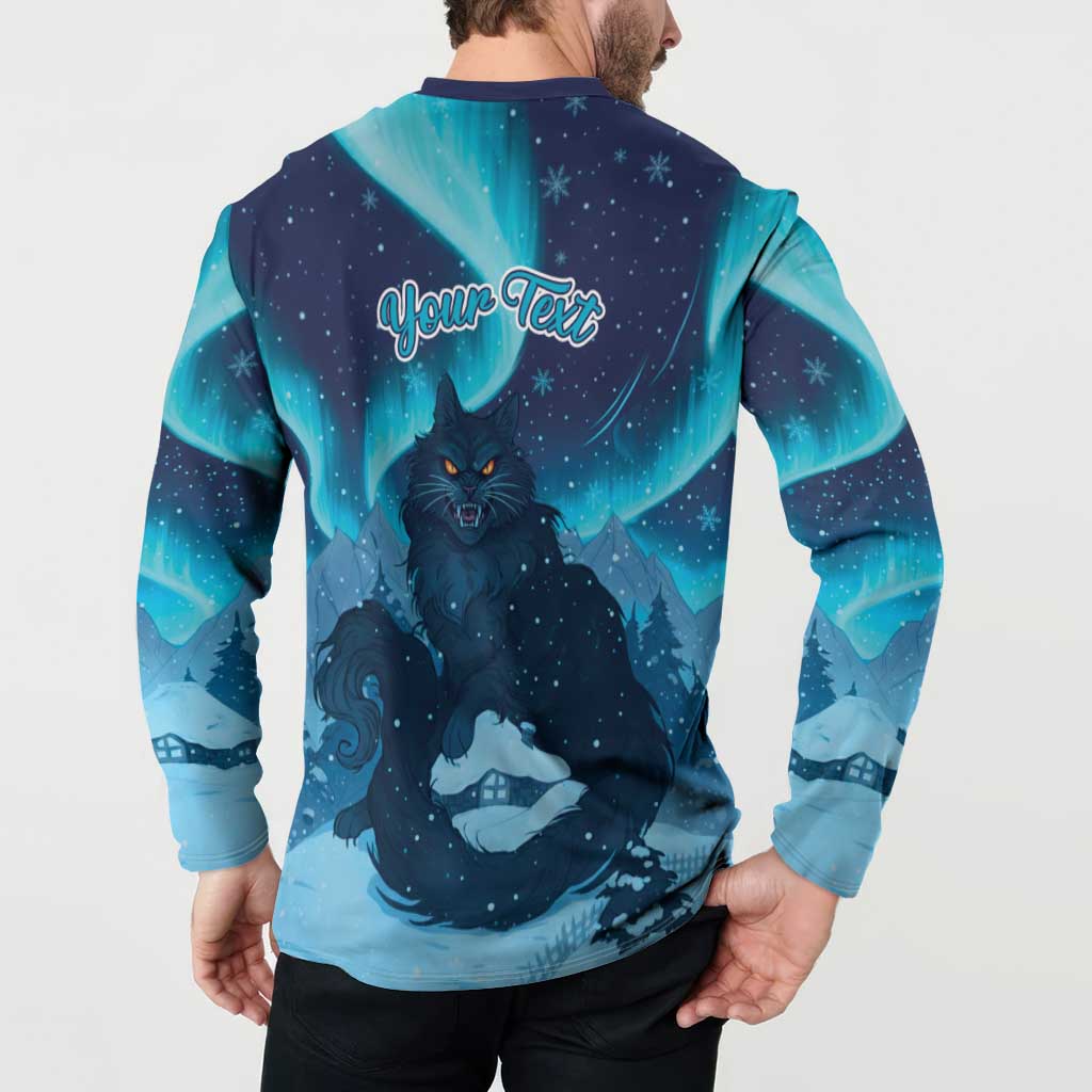 Yule Be Eaten Personalized Button Sweatshirt Christmas Cat Jolakotturinn Icelandic - Wonder Print Shop