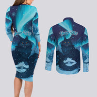 Yule Be Eaten Personalized Couples Matching Long Sleeve Bodycon Dress and Long Sleeve Button Shirt Christmas Cat Jolakotturinn Icelandic - Wonder Print Shop