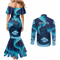 Yule Be Eaten Personalized Couples Matching Mermaid Dress and Long Sleeve Button Shirt Christmas Cat Jolakotturinn Icelandic - Wonder Print Shop