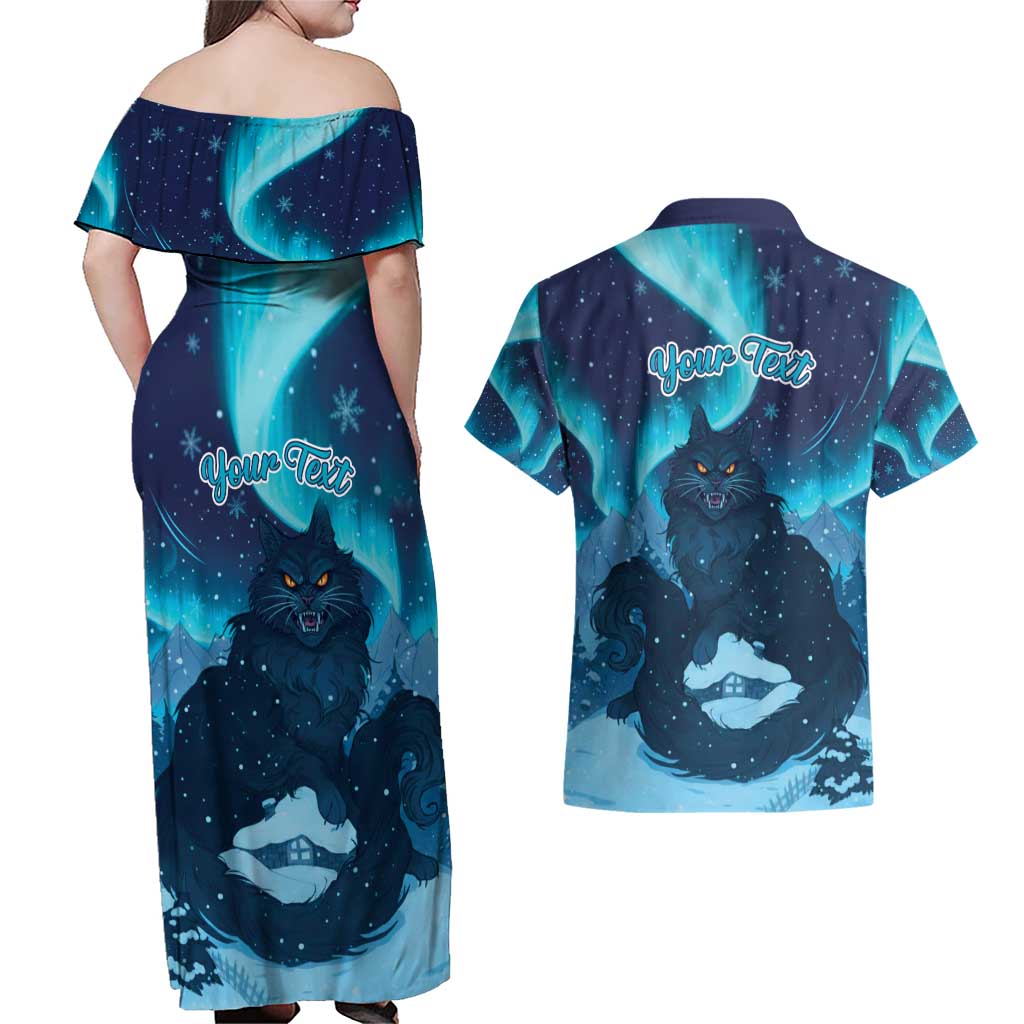 Yule Be Eaten Personalized Couples Matching Off Shoulder Maxi Dress and Hawaiian Shirt Christmas Cat Jolakotturinn Icelandic - Wonder Print Shop