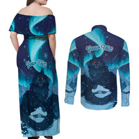 Yule Be Eaten Personalized Couples Matching Off Shoulder Maxi Dress and Long Sleeve Button Shirt Christmas Cat Jolakotturinn Icelandic - Wonder Print Shop