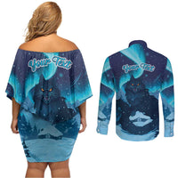 Yule Be Eaten Personalized Couples Matching Off Shoulder Short Dress and Long Sleeve Button Shirt Christmas Cat Jolakotturinn Icelandic - Wonder Print Shop