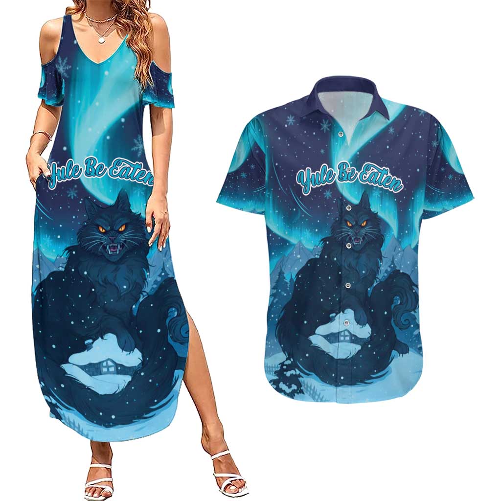 Yule Be Eaten Personalized Couples Matching Summer Maxi Dress and Hawaiian Shirt Christmas Cat Jolakotturinn Icelandic - Wonder Print Shop