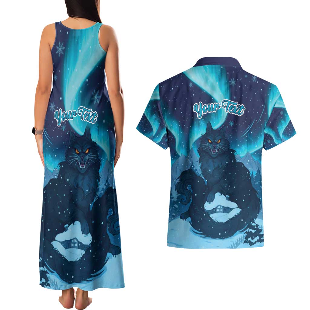 Yule Be Eaten Personalized Couples Matching Tank Maxi Dress and Hawaiian Shirt Christmas Cat Jolakotturinn Icelandic - Wonder Print Shop
