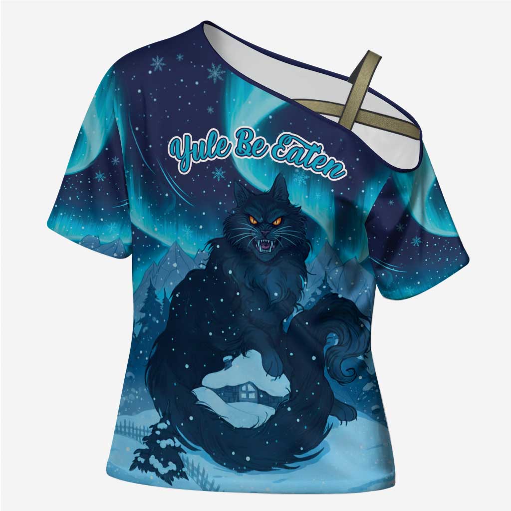 Yule Be Eaten Personalized Cross Shoulder Shirt Christmas Cat Jolakotturinn Icelandic - Wonder Print Shop