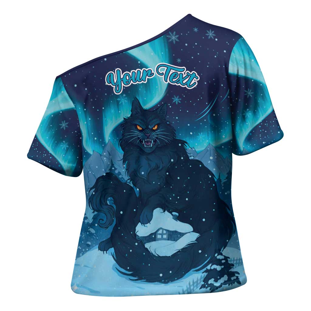 Yule Be Eaten Personalized Cross Shoulder Shirt Christmas Cat Jolakotturinn Icelandic - Wonder Print Shop