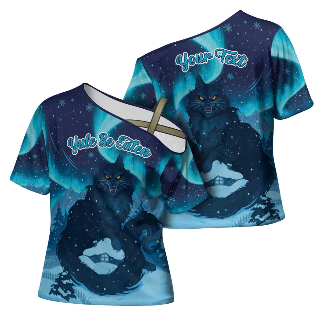 Yule Be Eaten Personalized Cross Shoulder Shirt Christmas Cat Jolakotturinn Icelandic - Wonder Print Shop