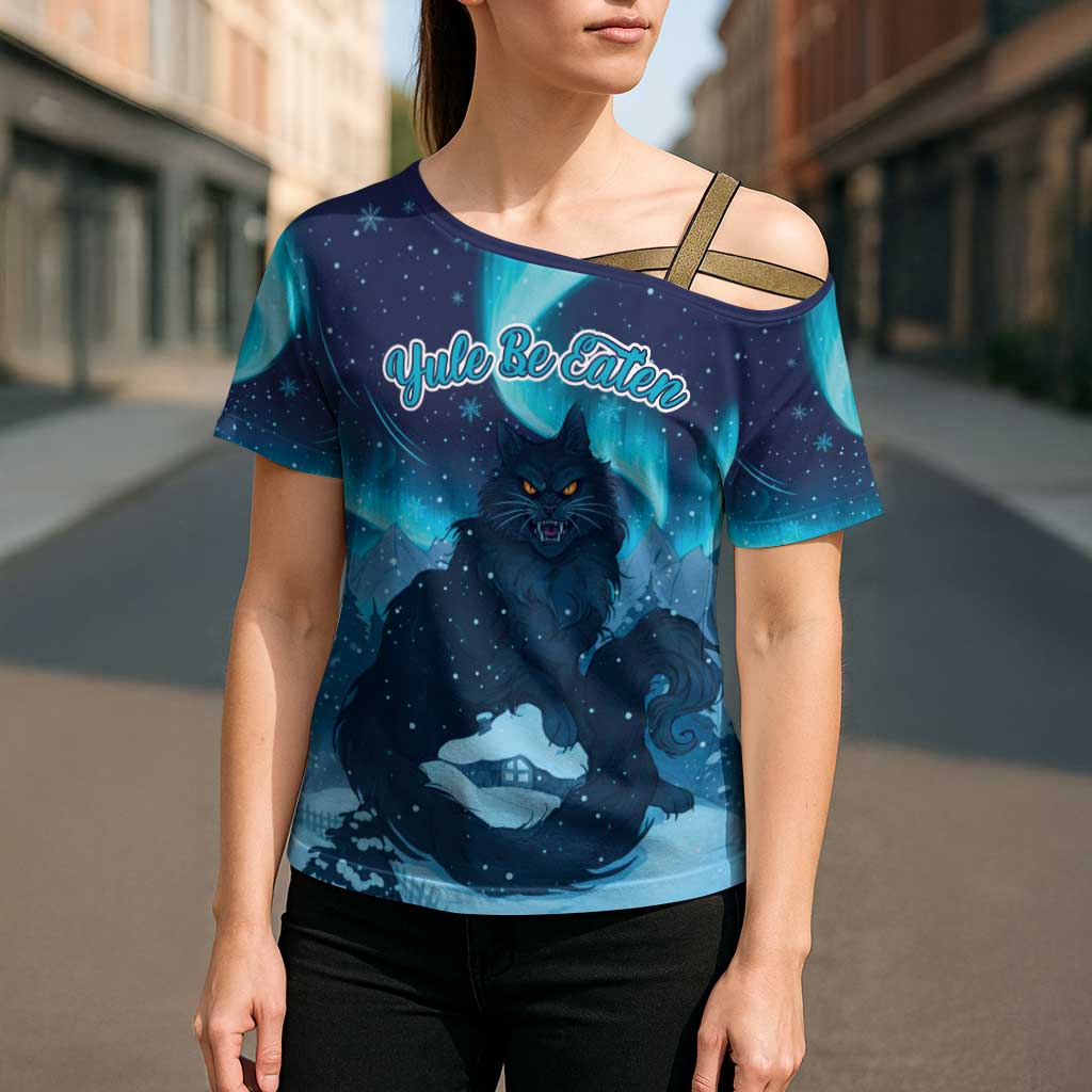 Yule Be Eaten Personalized Cross Shoulder Shirt Christmas Cat Jolakotturinn Icelandic - Wonder Print Shop