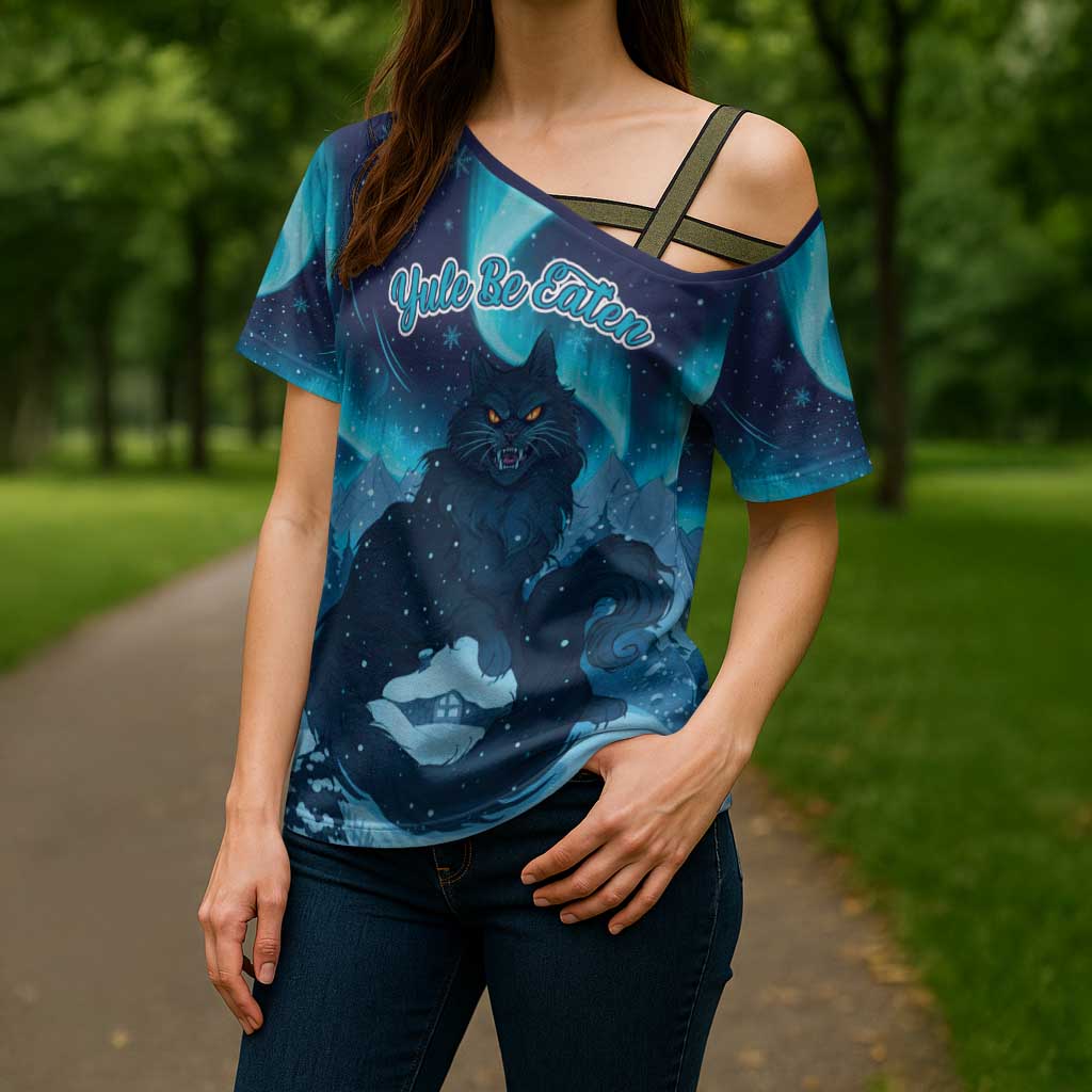 Yule Be Eaten Personalized Cross Shoulder Shirt Christmas Cat Jolakotturinn Icelandic - Wonder Print Shop