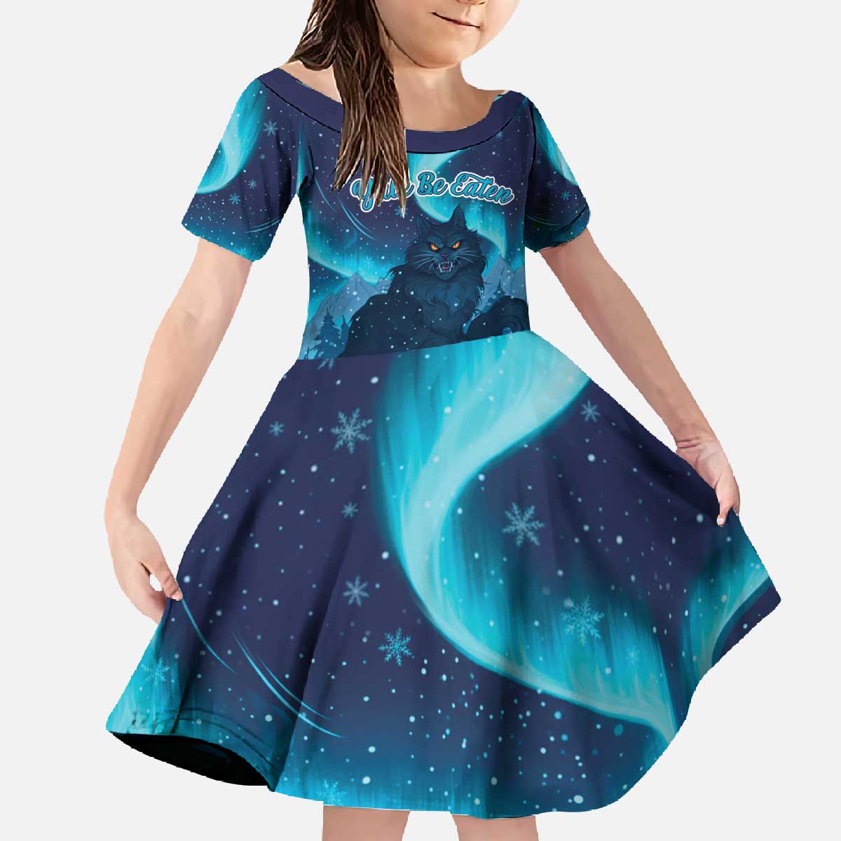 Yule Be Eaten Personalized Family Matching Off The Shoulder Long Sleeve Dress and Hawaiian Shirt Christmas Cat Jolakotturinn Icelandic - Wonder Print Shop