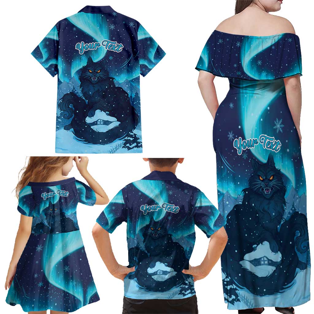 Yule Be Eaten Personalized Family Matching Off Shoulder Maxi Dress and Hawaiian Shirt Christmas Cat Jolakotturinn Icelandic - Wonder Print Shop