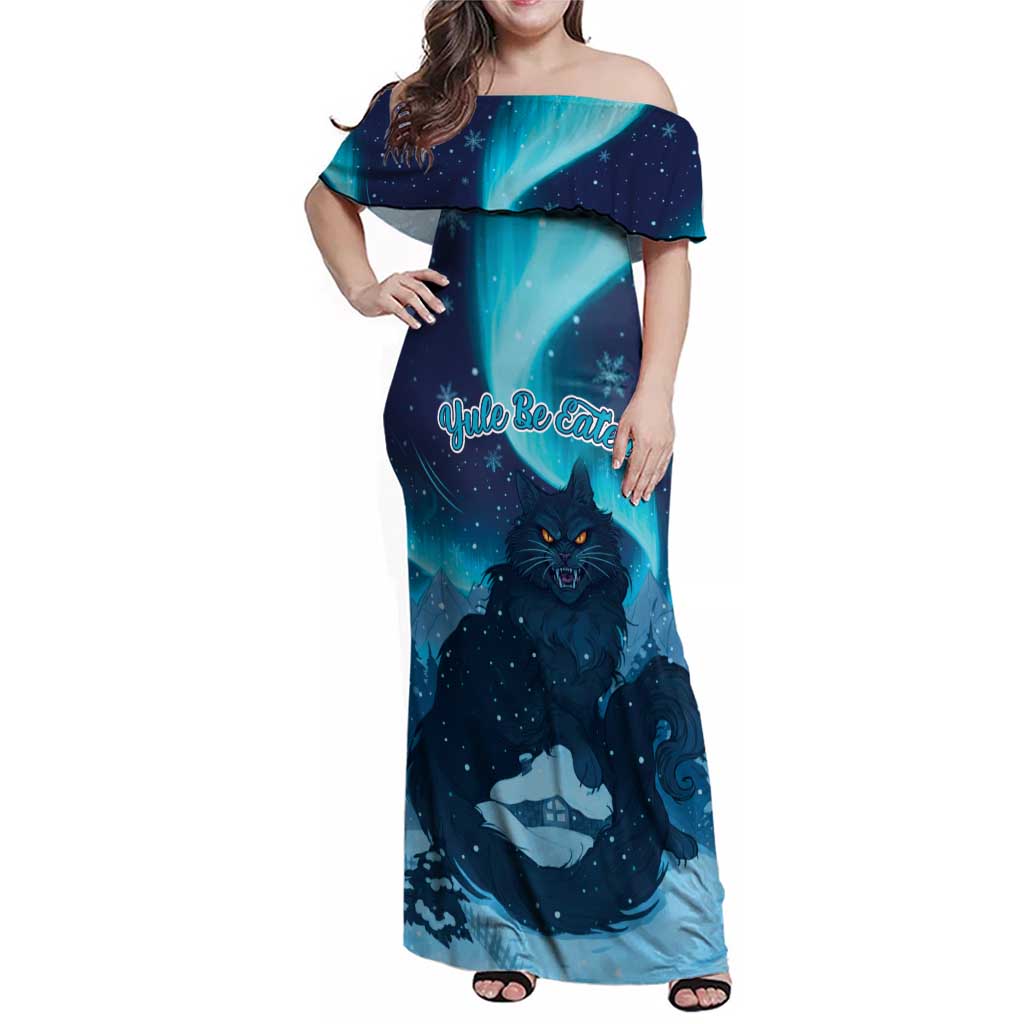 Yule Be Eaten Personalized Family Matching Off Shoulder Maxi Dress and Hawaiian Shirt Christmas Cat Jolakotturinn Icelandic - Wonder Print Shop