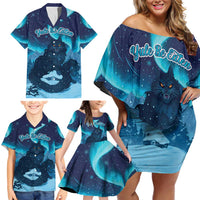 Yule Be Eaten Personalized Family Matching Off Shoulder Short Dress and Hawaiian Shirt Christmas Cat Jolakotturinn Icelandic - Wonder Print Shop