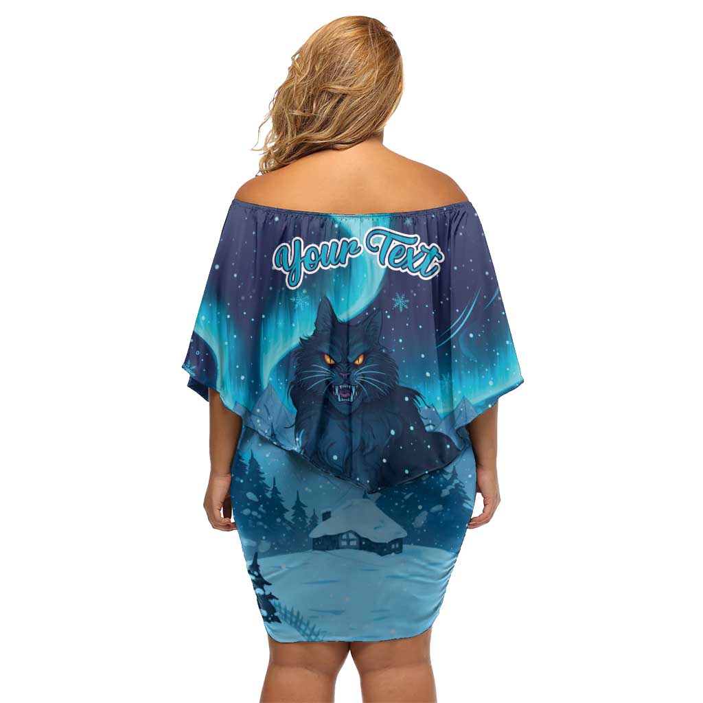 Yule Be Eaten Personalized Family Matching Off Shoulder Short Dress and Hawaiian Shirt Christmas Cat Jolakotturinn Icelandic - Wonder Print Shop