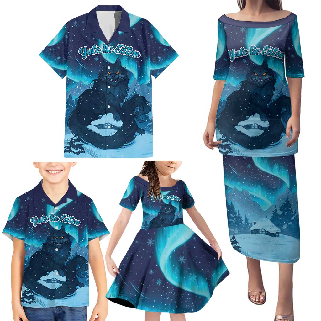 Yule Be Eaten Personalized Family Matching Puletasi and Hawaiian Shirt Christmas Cat Jolakotturinn Icelandic - Wonder Print Shop