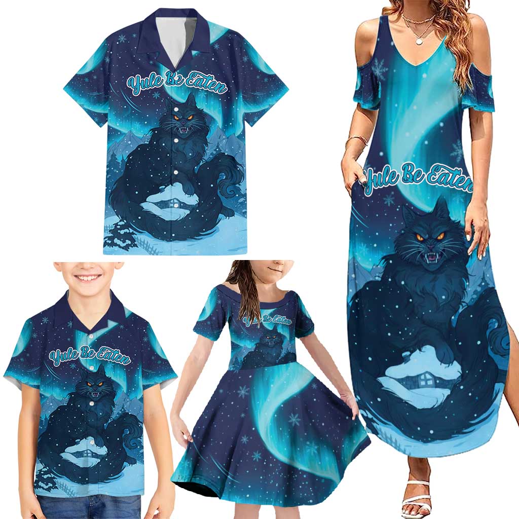 Yule Be Eaten Personalized Family Matching Summer Maxi Dress and Hawaiian Shirt Christmas Cat Jolakotturinn Icelandic - Wonder Print Shop