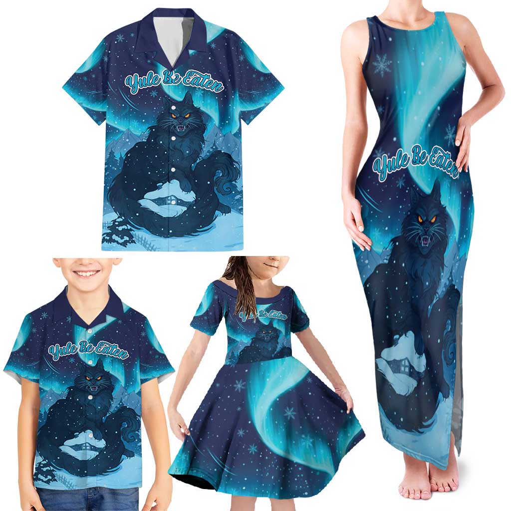 Yule Be Eaten Personalized Family Matching Tank Maxi Dress and Hawaiian Shirt Christmas Cat Jolakotturinn Icelandic - Wonder Print Shop