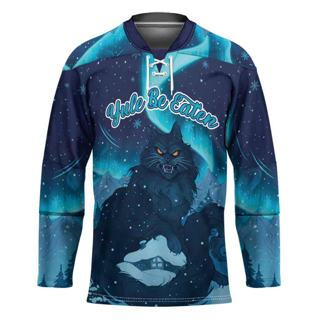 Yule Be Eaten Personalized Hockey Jersey Christmas Cat Jolakotturinn Icelandic - Wonder Print Shop