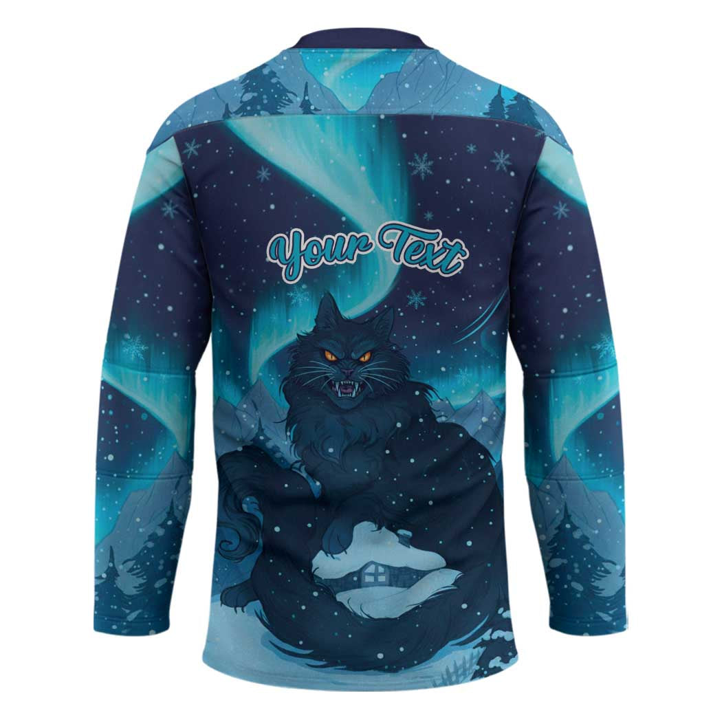Yule Be Eaten Personalized Hockey Jersey Christmas Cat Jolakotturinn Icelandic - Wonder Print Shop