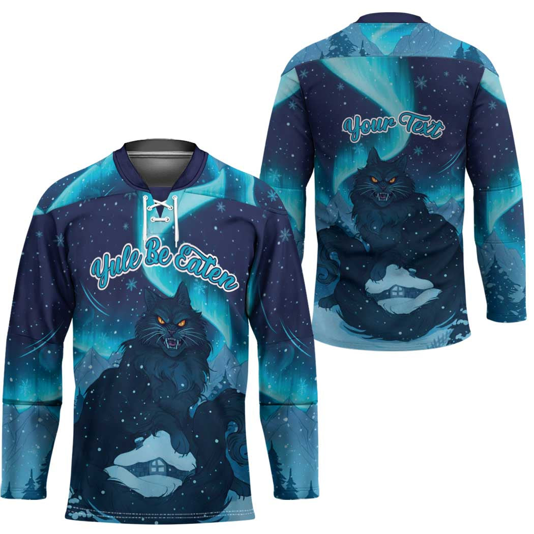 Yule Be Eaten Personalized Hockey Jersey Christmas Cat Jolakotturinn Icelandic - Wonder Print Shop