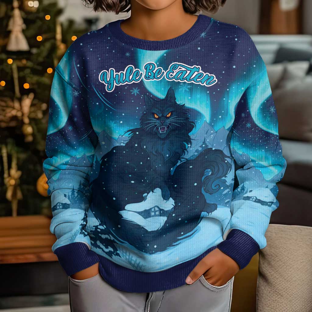 Yule Be Eaten Personalized Kid Ugly Christmas Sweater Christmas Cat Jolakotturinn Icelandic - Wonder Print Shop