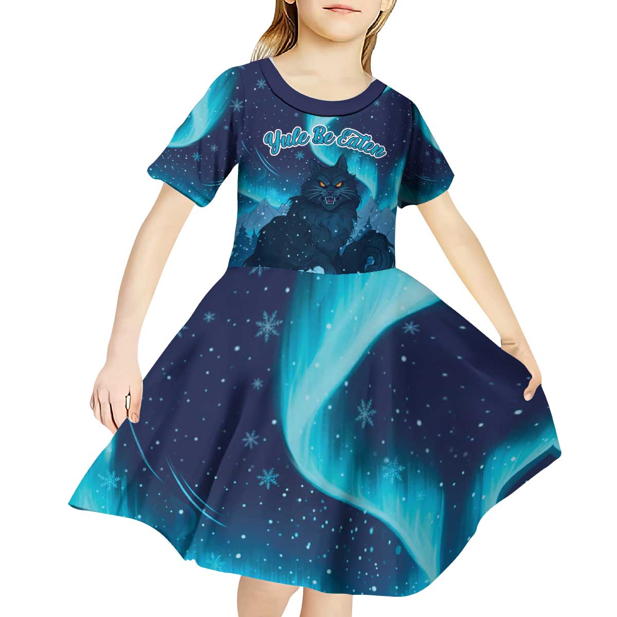 Yule Be Eaten Personalized Kid Short Sleeve Dress Christmas Cat Jolakotturinn Icelandic - Wonder Print Shop