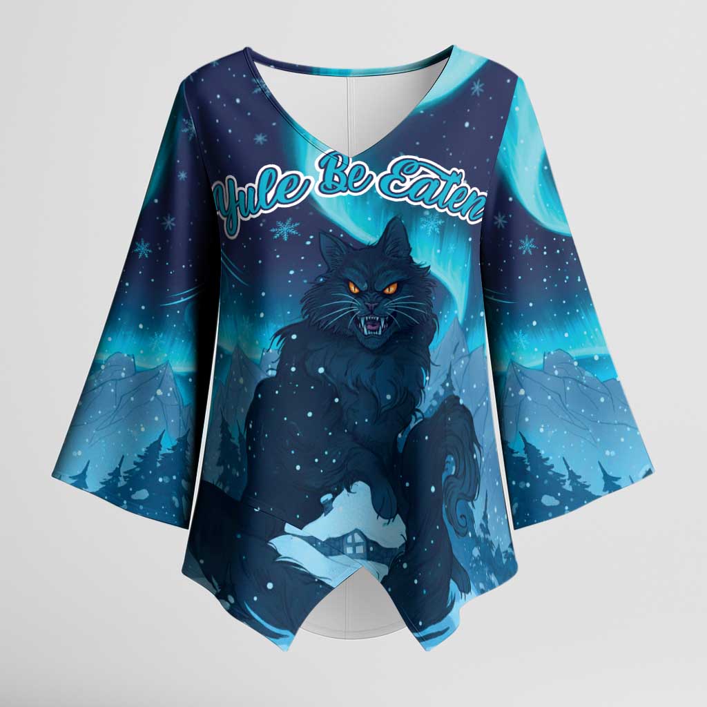 Yule Be Eaten Personalized Kimono Sleeve Blouse Christmas Cat Jolakotturinn Icelandic - Wonder Print Shop