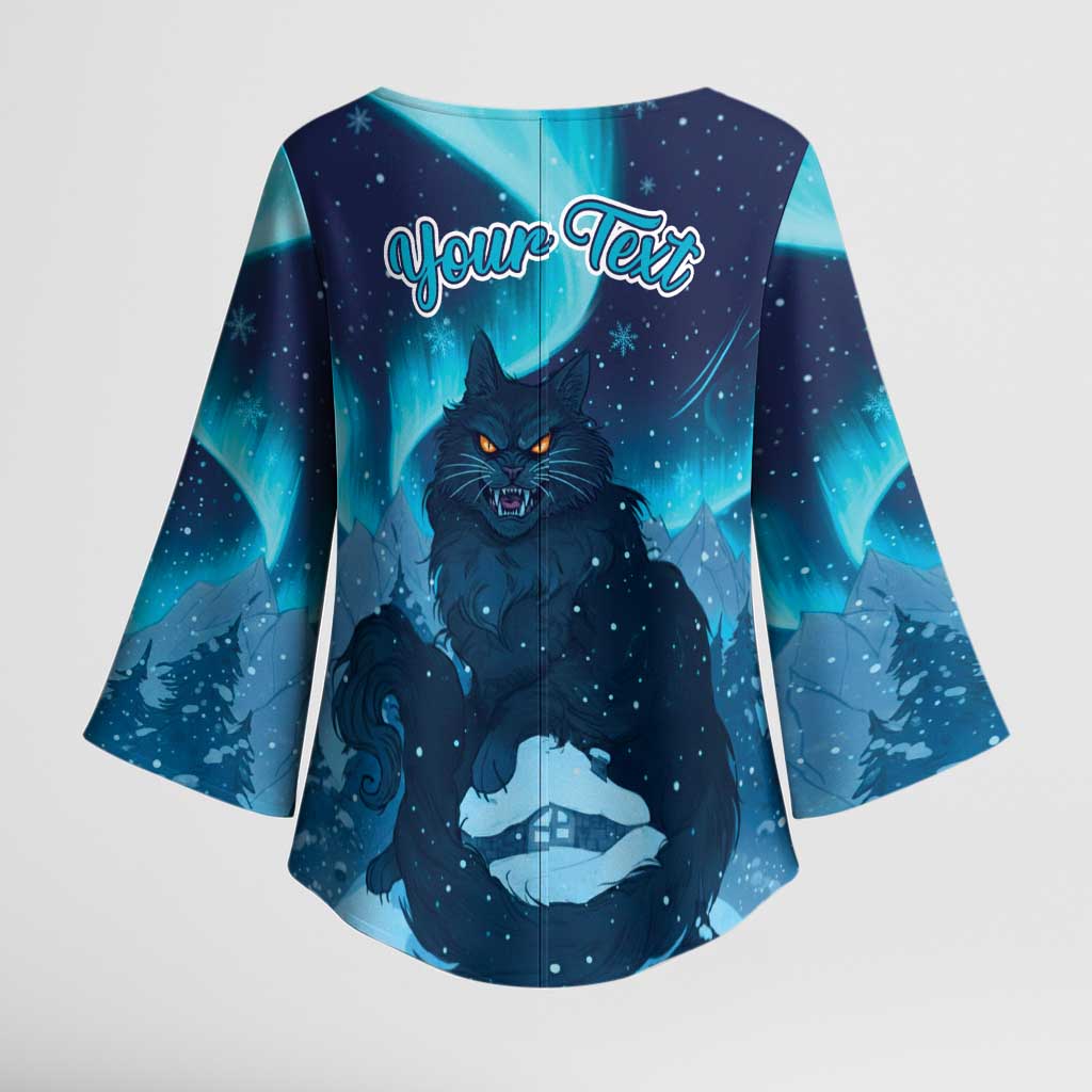Yule Be Eaten Personalized Kimono Sleeve Blouse Christmas Cat Jolakotturinn Icelandic - Wonder Print Shop