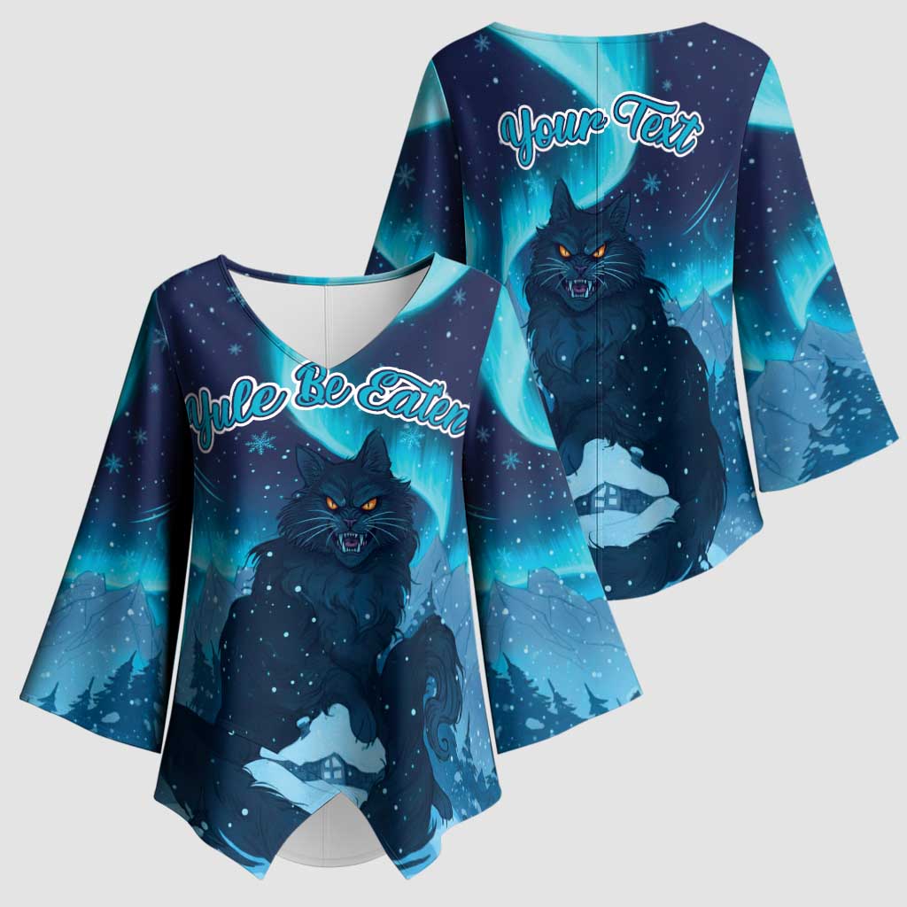 Yule Be Eaten Personalized Kimono Sleeve Blouse Christmas Cat Jolakotturinn Icelandic - Wonder Print Shop