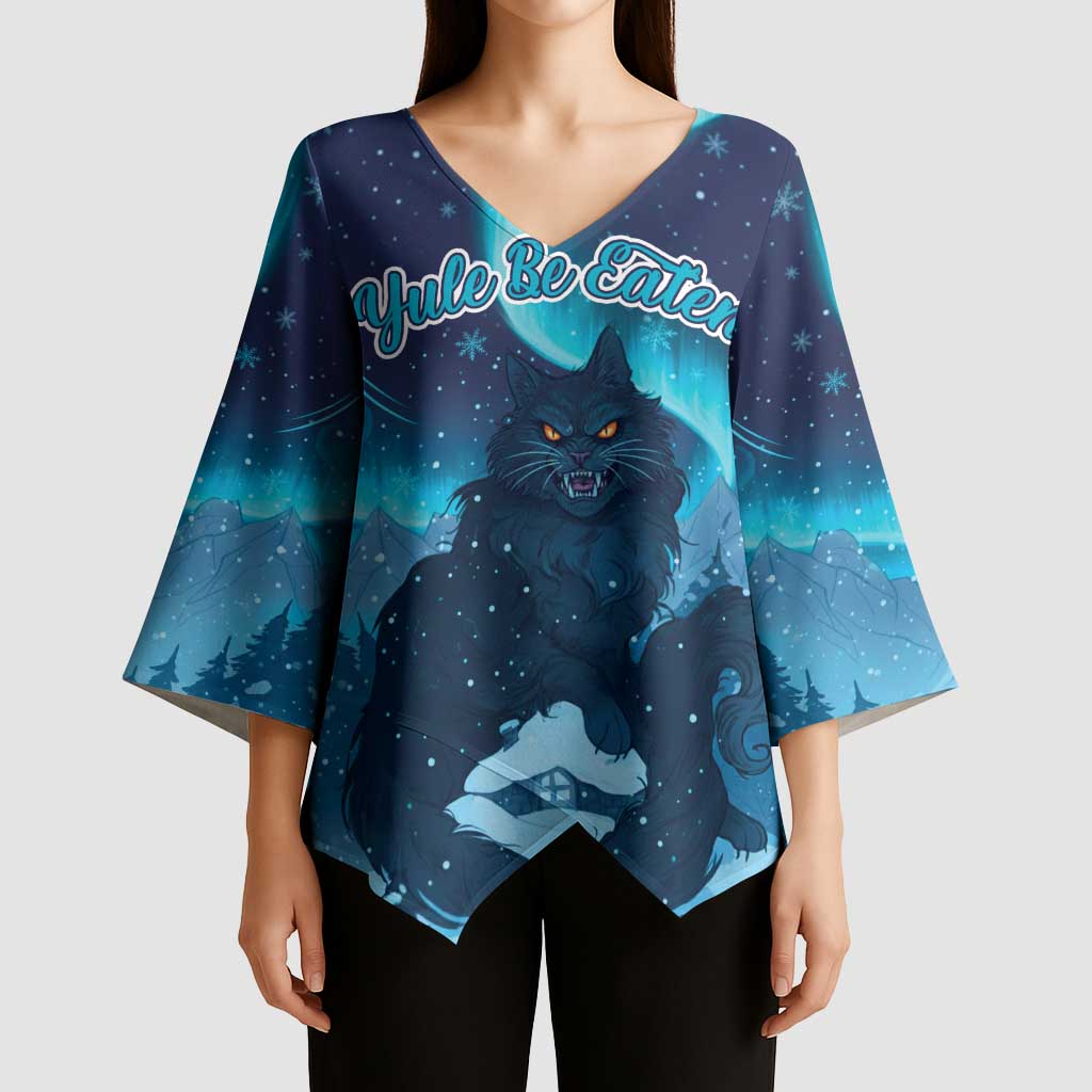 Yule Be Eaten Personalized Kimono Sleeve Blouse Christmas Cat Jolakotturinn Icelandic - Wonder Print Shop