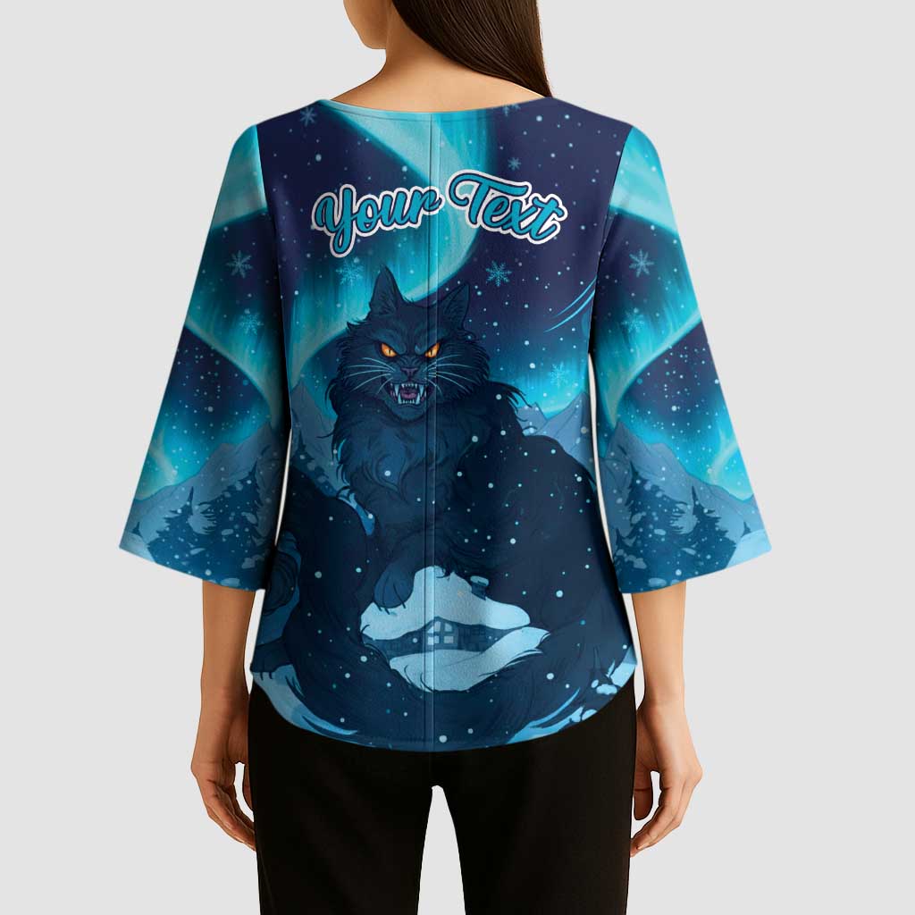 Yule Be Eaten Personalized Kimono Sleeve Blouse Christmas Cat Jolakotturinn Icelandic - Wonder Print Shop