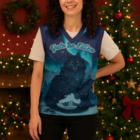 Yule Be Eaten Personalized Christmas Knitted V-Neck Vest Christmas Cat Jolakotturinn Icelandic - Wonder Print Shop