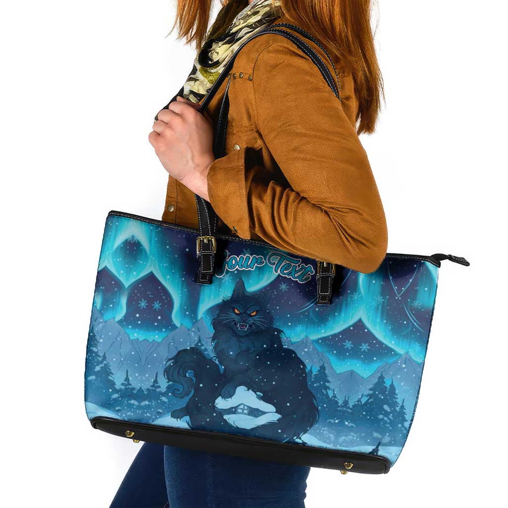 Yule Be Eaten Personalized Leather Tote Bag Christmas Cat Jolakotturinn Icelandic - Wonder Print Shop