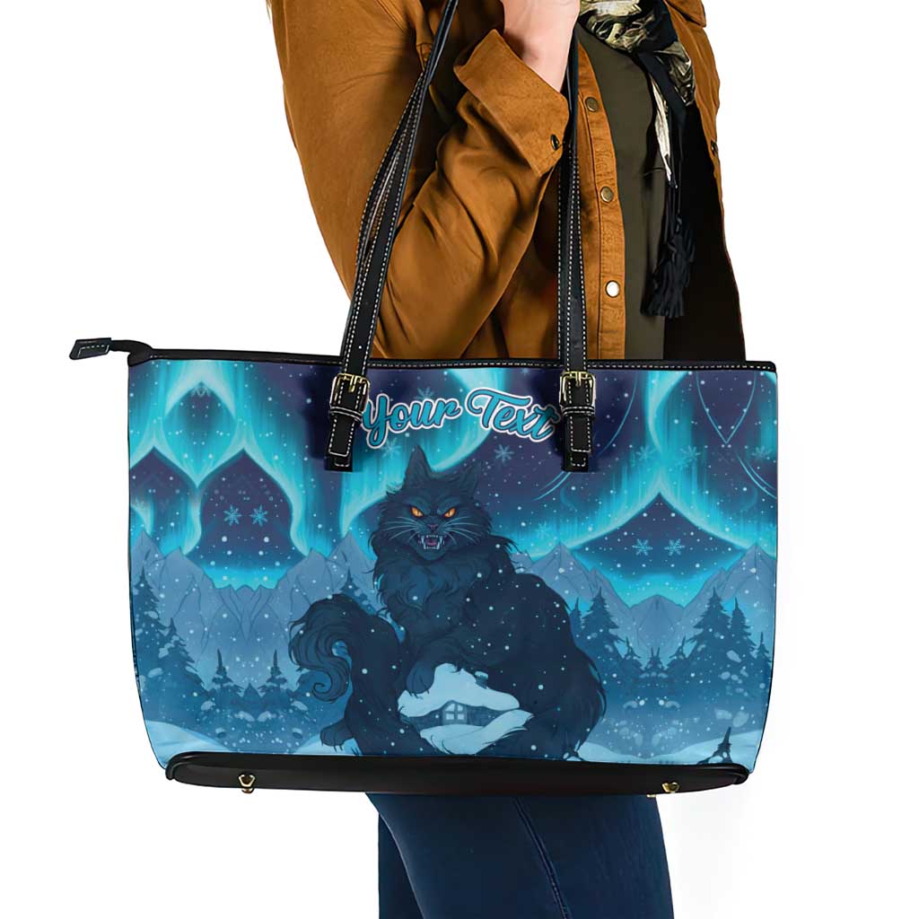 Yule Be Eaten Personalized Leather Tote Bag Christmas Cat Jolakotturinn Icelandic - Wonder Print Shop