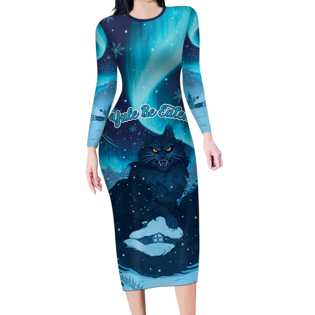 Yule Be Eaten Personalized Long Sleeve Bodycon Dress Christmas Cat Jolakotturinn Icelandic - Wonder Print Shop