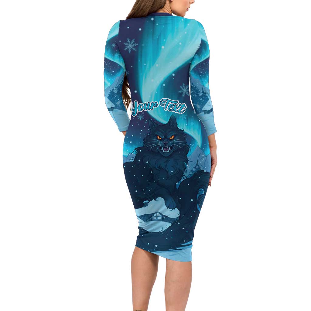 Yule Be Eaten Personalized Long Sleeve Bodycon Dress Christmas Cat Jolakotturinn Icelandic - Wonder Print Shop