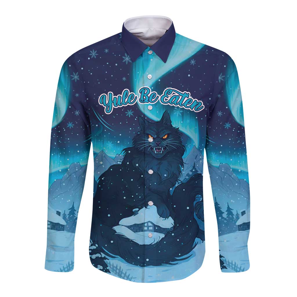 Yule Be Eaten Personalized Long Sleeve Button Shirt Christmas Cat Jolakotturinn Icelandic - Wonder Print Shop